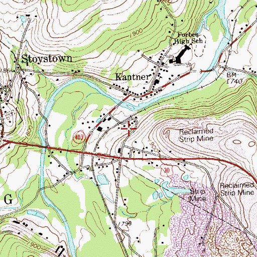Topographic Map of Stoyestown Station, PA