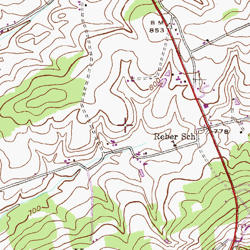 Topographic Map of Reedsville, PA
