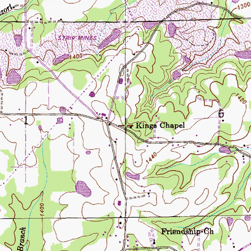 Topographic Map of Kings Chapel, AL