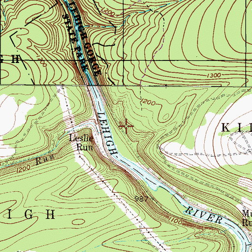 Topographic Map of Leslie Run Station, PA