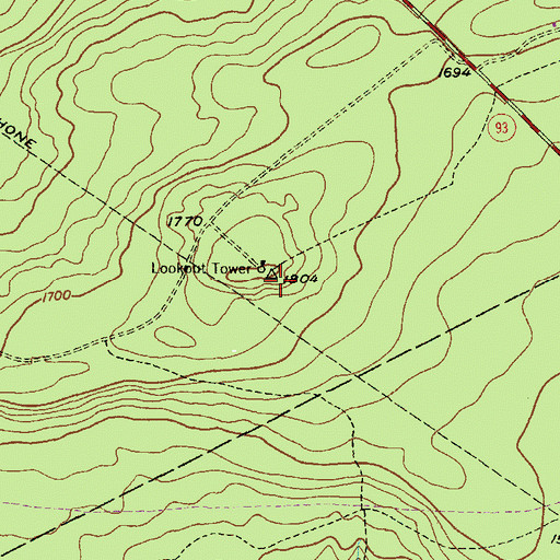 Topographic Map of Broad Mountain Tower, PA
