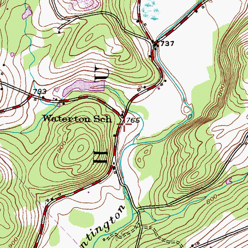 Topographic Map of Waterton, PA