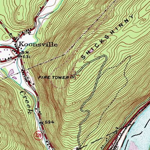 Topographic Map of Shickshinny Fire Tower, PA