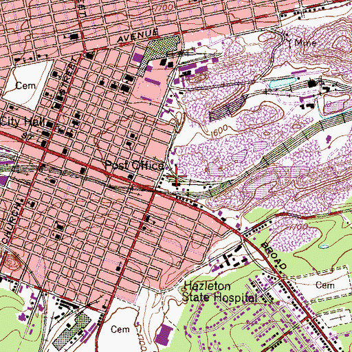 Topographic Map of Hazleton Station, PA