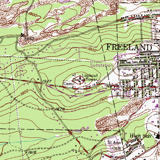 Topographic Map of Freeland Lookout Tower, PA