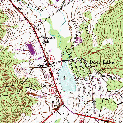 Topographic Map of Pinedale, PA