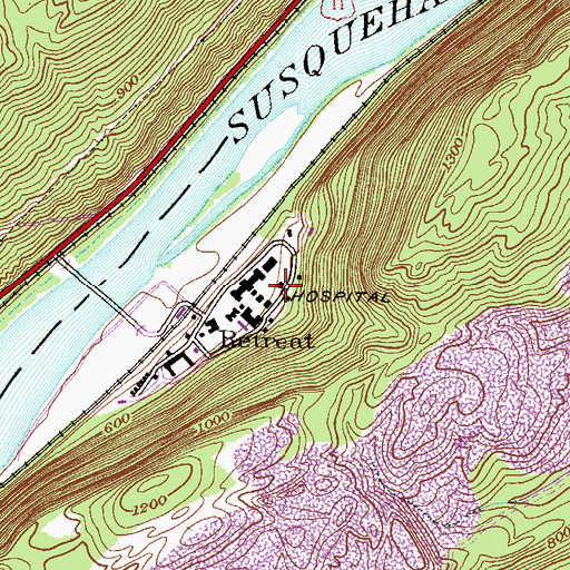 Topographic Map of Retreat State Hospital, PA