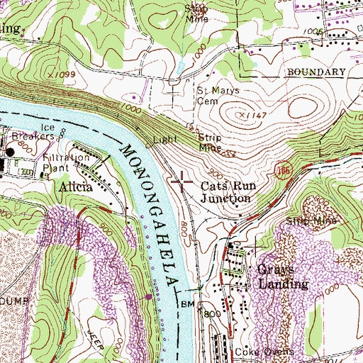 Topographic Map of Cats Run Junction Station (historical), PA