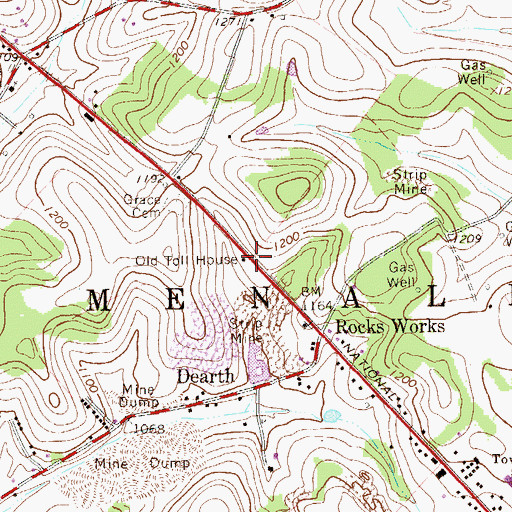 Topographic Map of Searights Toll House, PA