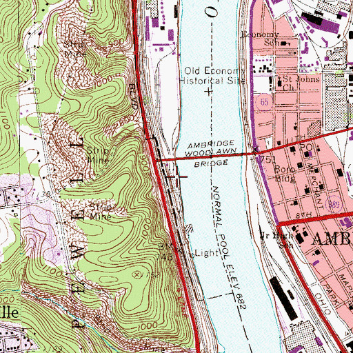 Topographic Map of West Economy Station (historical), PA