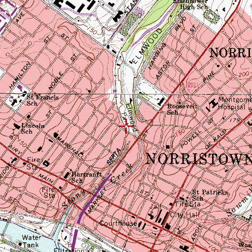 Topographic Map of Elm Street Station, PA