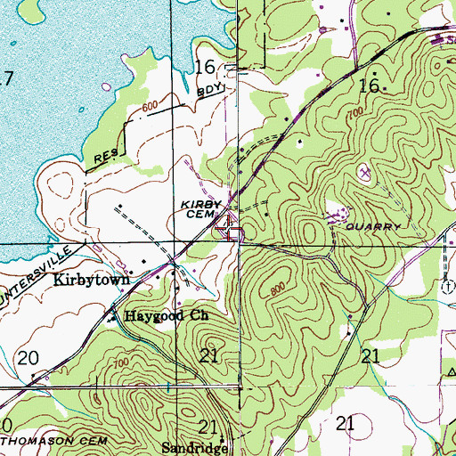 Topographic Map of Kirby Cemetery, AL