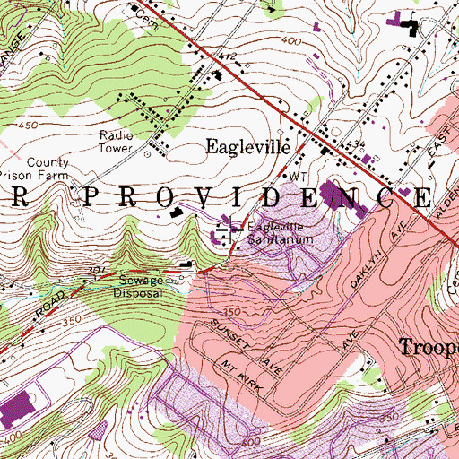 Topographic Map of Eagleville Hospital Rehabilitation Center, PA