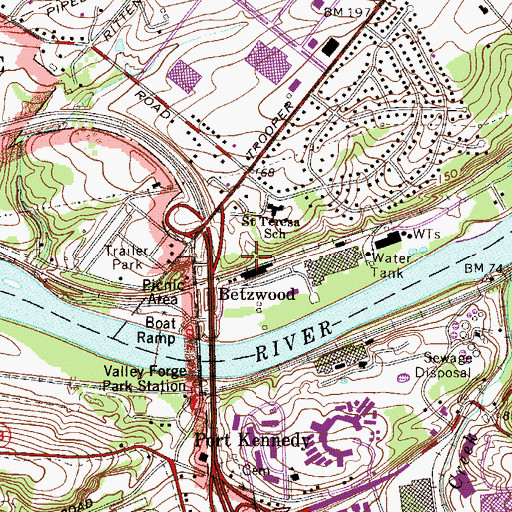 Topographic Map of Betzwood Station, PA
