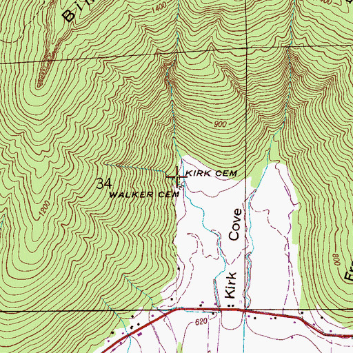 Topographic Map of Kirk Cemetery, AL