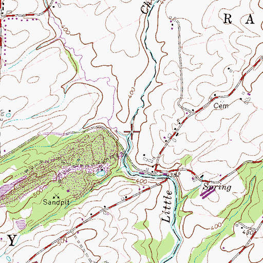 Topographic Map of Shells Run, PA