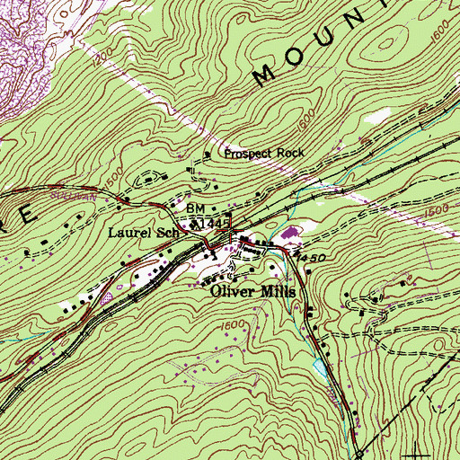 Topographic Map of Laurel Run and Olivers Mills Stations, PA