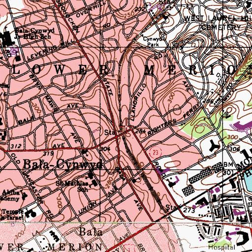 Topographic Map of Cynwyd Station, PA