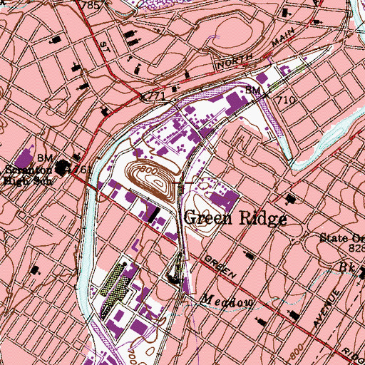 Topographic Map of Green Ridge Station, PA