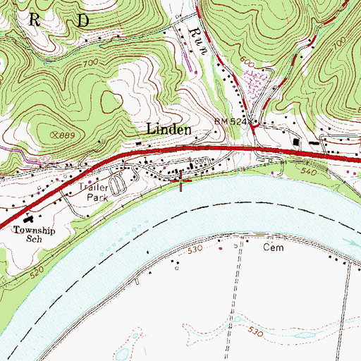 Topographic Map of Linden Station, PA