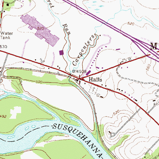 Topographic Map of Halls Station, PA