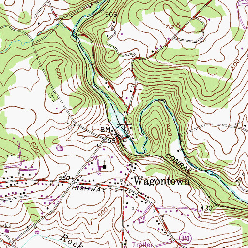 Topographic Map of Wagontown Dam, PA