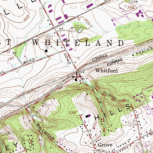Topographic Map of Whitford Station, PA