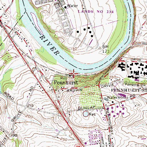 Topographic Map of Pennhurst Station, PA