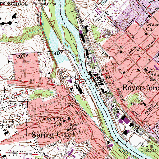 Topographic Map of Royersford Station, PA
