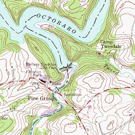 Topographic Map of Pine Grove Dam, PA