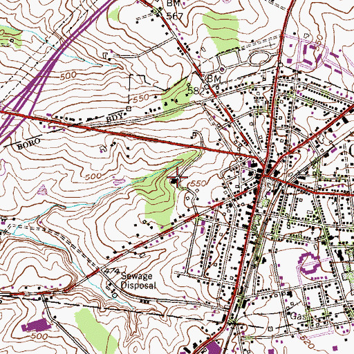 Topographic Map of Oxford Press Church Spire, PA