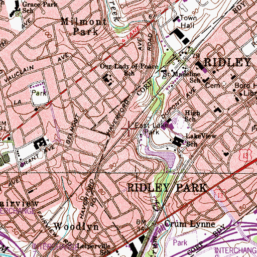 Topographic Map of Milmont Station, PA