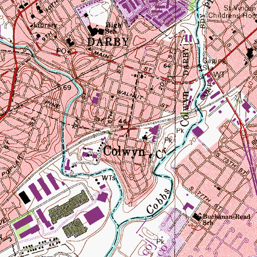 Topographic Map of Darby Station, PA