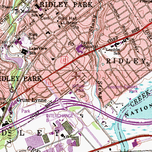 Topographic Map of Leedom Estates, PA