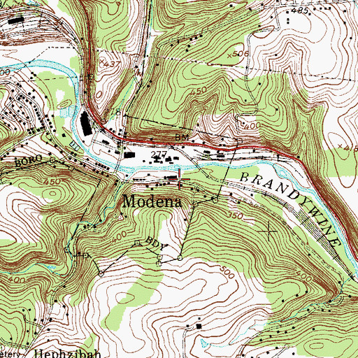 Topographic Map of Modena Station, PA