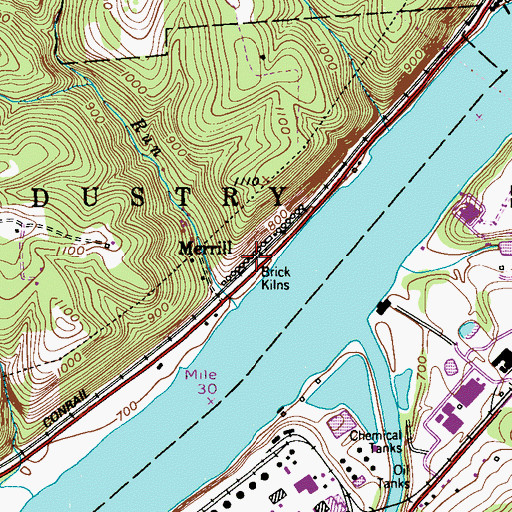 Topographic Map of Merrill Station, PA