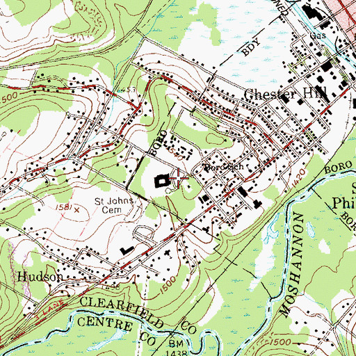 Topographic Map of Cuba Mines, PA