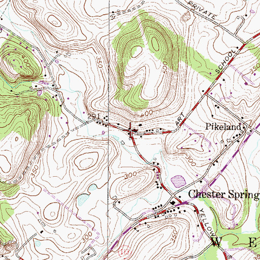Topographic Map of Historic Yellow Springs, PA