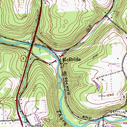 Topographic Map of McBride Station, PA