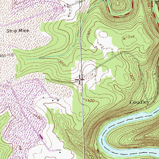 Topographic Map of Coudley, PA