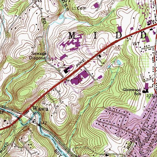 Topographic Map of Franklin Mint Heliport, PA