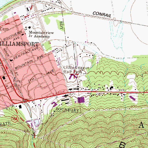 Topographic Map of Little League Baseball Headquarters and Museum, PA