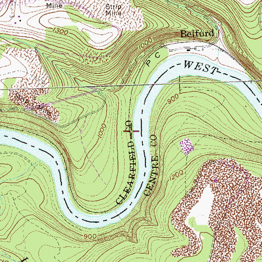 Topographic Map of Belford Number 3 Mine Station, PA
