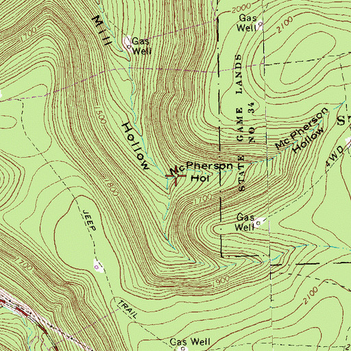 Topographic Map of McPherson Run, PA