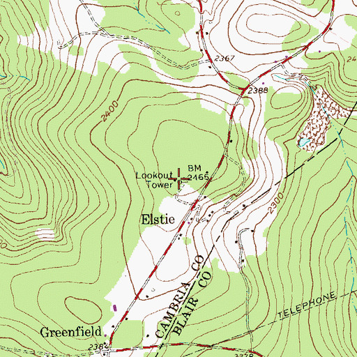 Topographic Map of Elstie Fire Tower, PA