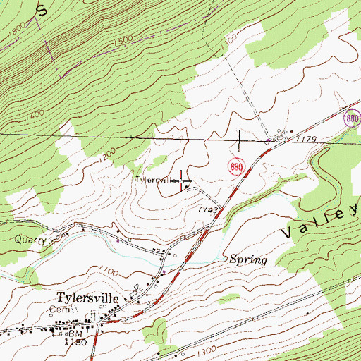 Topographic Map of Tylersville, PA