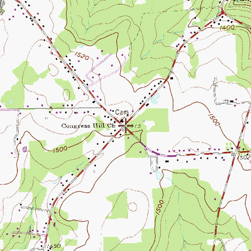 Topographic Map of Twin Churchs, PA