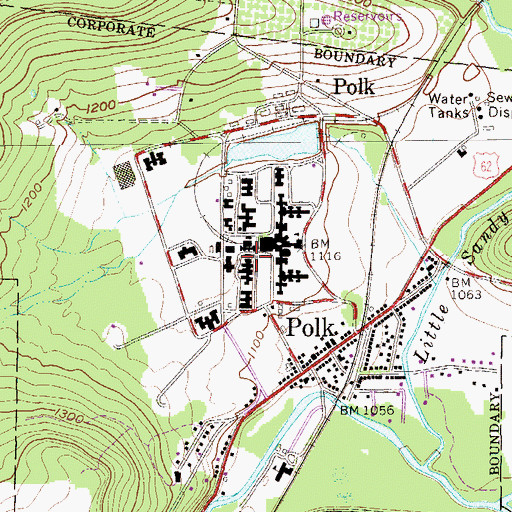 Topographic Map of Polk Center School, PA