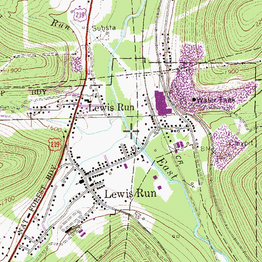 Topographic Map of Lewis Run, PA
