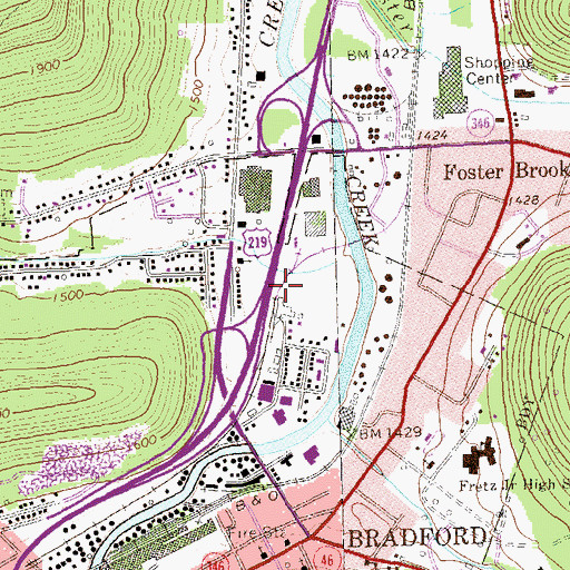 Topographic Map of East Bradford Station, PA
